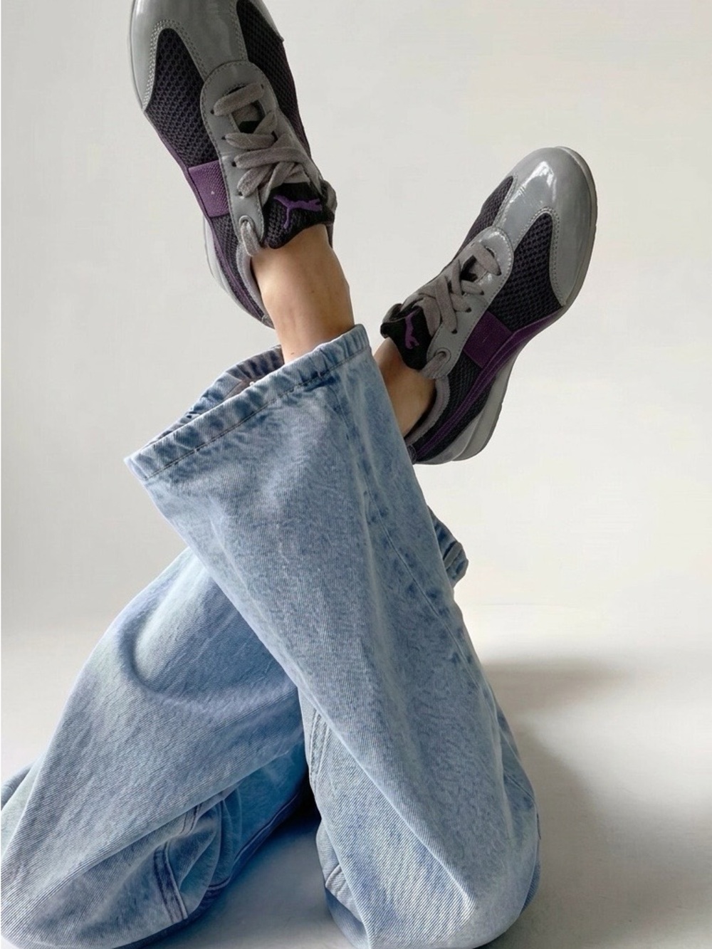 Vintage Puma ecoOrthoLite Sneaker Ballet Flats Black Purple Y2K Sporty Mesh